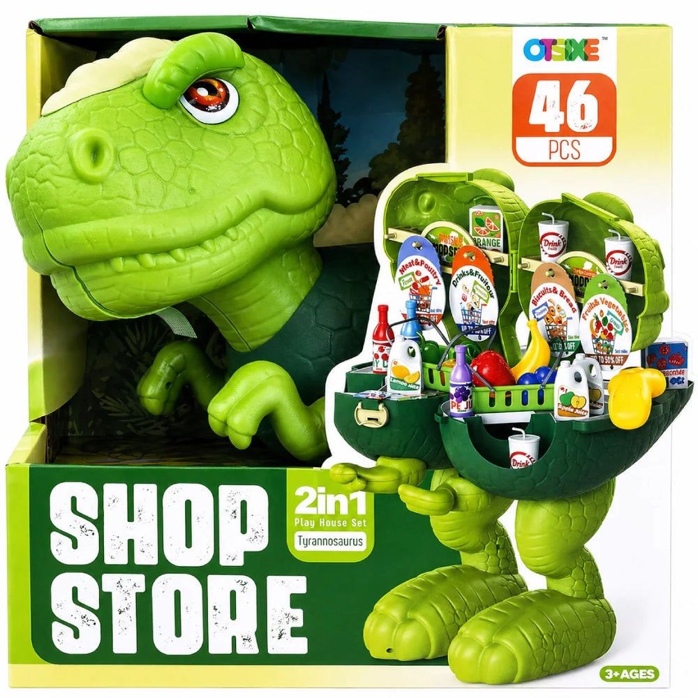 Kids Dinosaur Shop Playset 2in1 46 Pieces Supermarket Activity Role Play