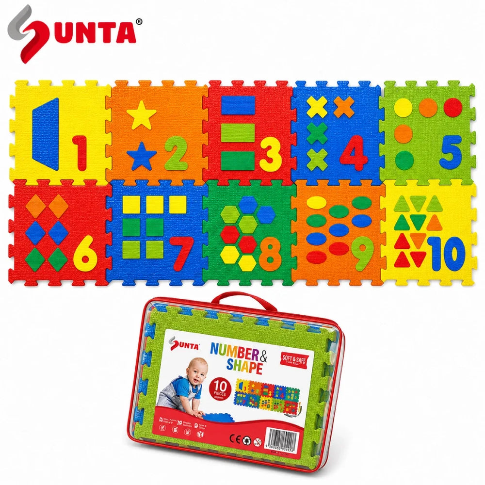 Kids EVA Puzzle Mat Numbers Shapes 10 Pieces 12inch Learning Floor Play