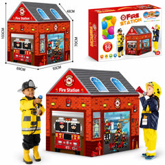 Kids Fire Station Tent with 50 Balls Pop Up Indoor Outdoor Playhouse
