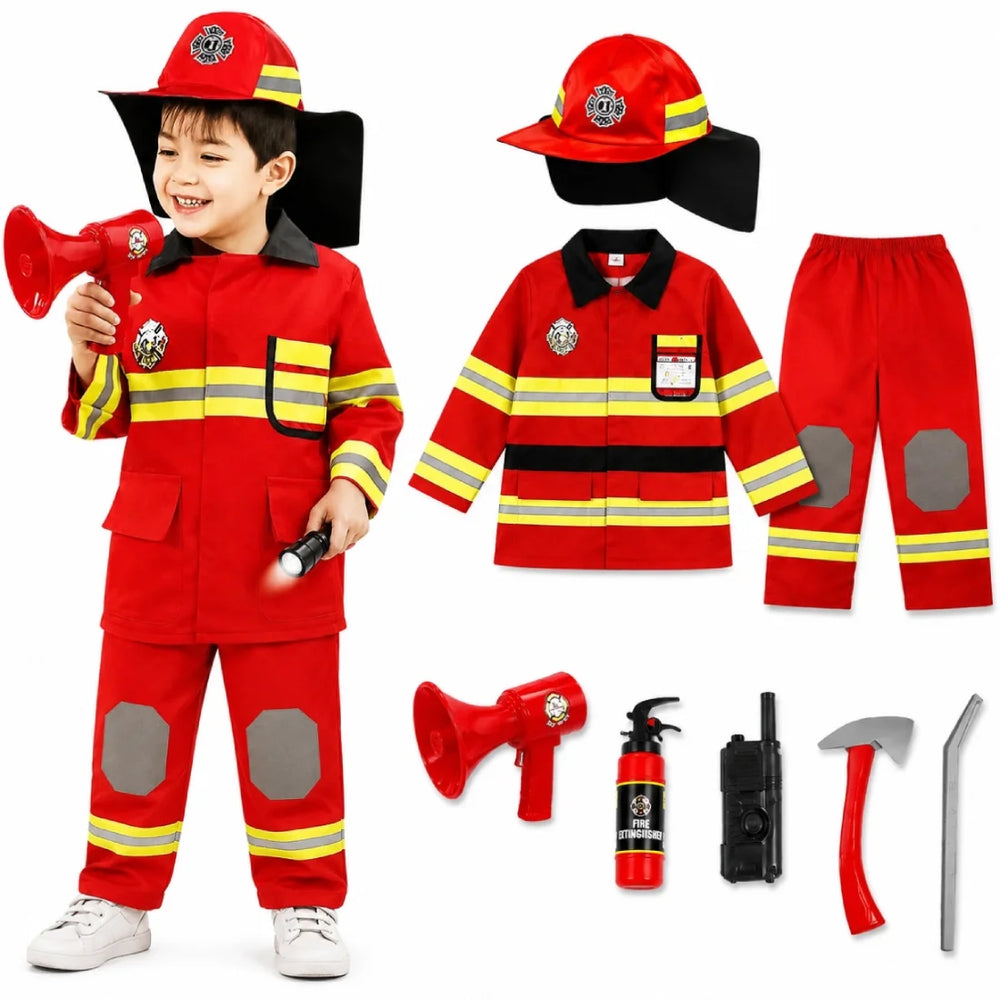 Kids Firefighter Costume Role Play Set with Accessories