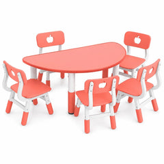 Kids Half Round Table with 5 Chairs Adjustable Study Play Set