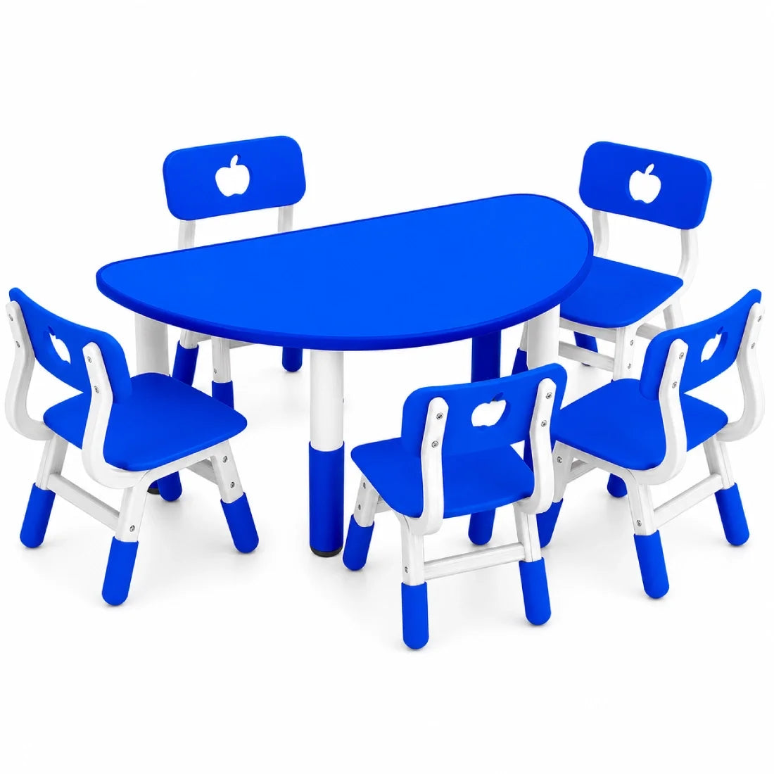 Kids Half Round Table with 5 Chairs Adjustable Study Play Set