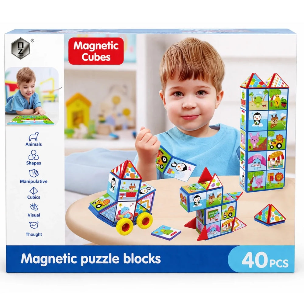 Kids Magnetic Puzzle Blocks Set 40 Pieces Creative Toy