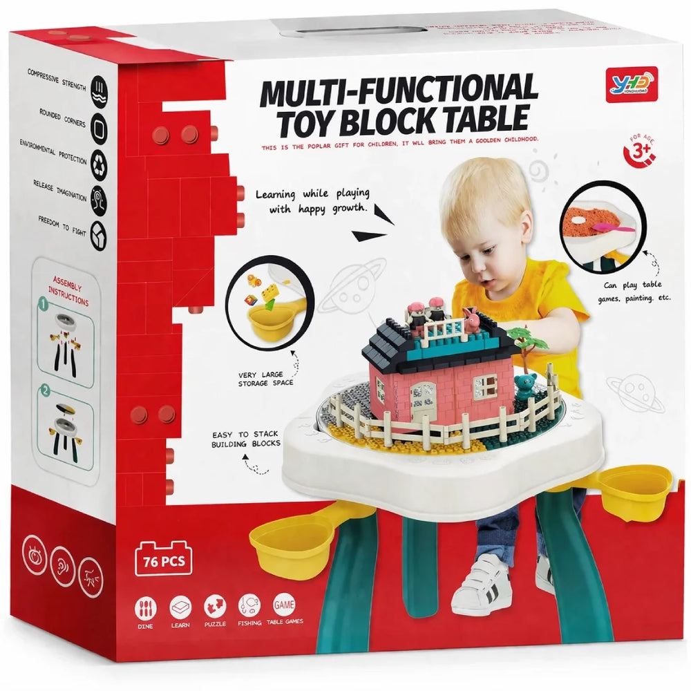 Kids Multifunctional Block Table Set 76 Pieces Activity Toy