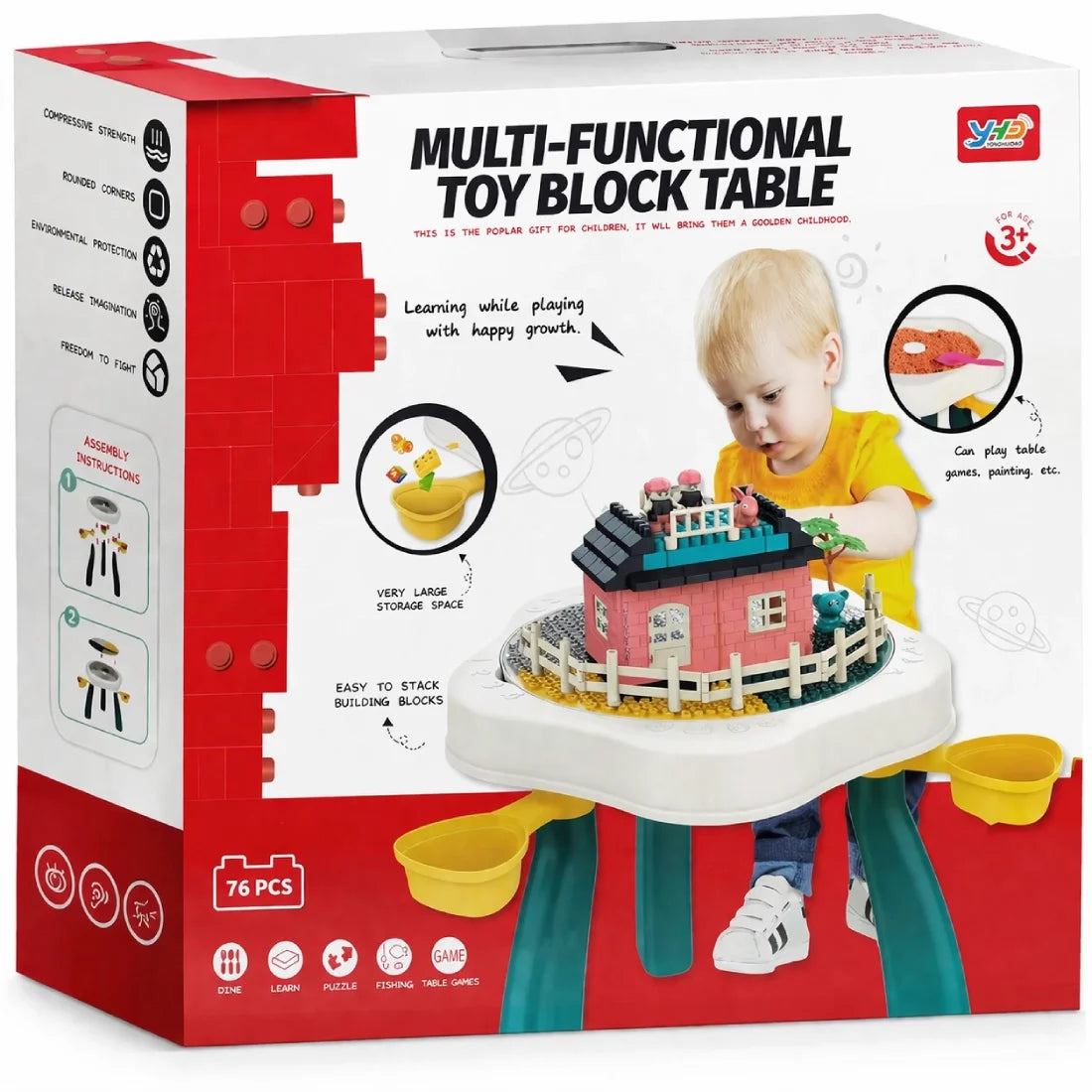 Kids Multifunctional Block Table Set 76 Pieces Activity Toy