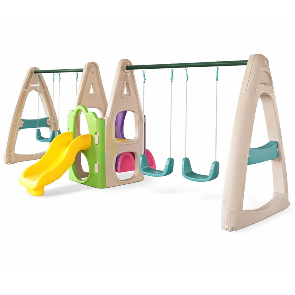 Kids Outdoor Playset Slide 3 Swings Backyard Garden Playground