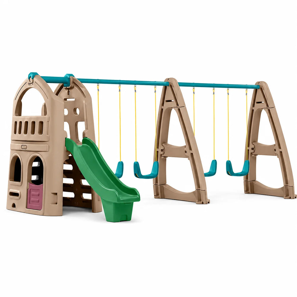 Kids Outdoor Playset Slide 4 Swings 1 Piece Playground Toy