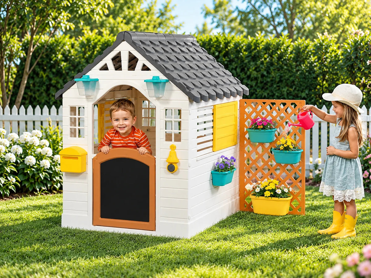 Kids Playhouse with Accessories – Grey & Yellow