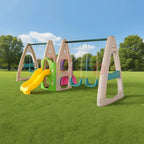 Kids Outdoor Playset Slide 3 Swings Backyard Garden Playground