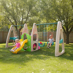 Kids Outdoor Playset Slide 3 Swings Backyard Garden Playground