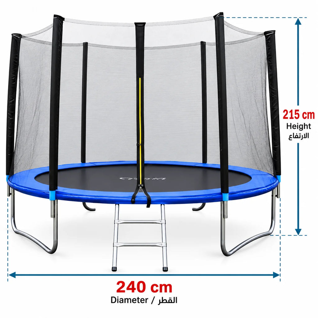 Kids Round Trampoline with Safety Net & Ladder – 240 cm