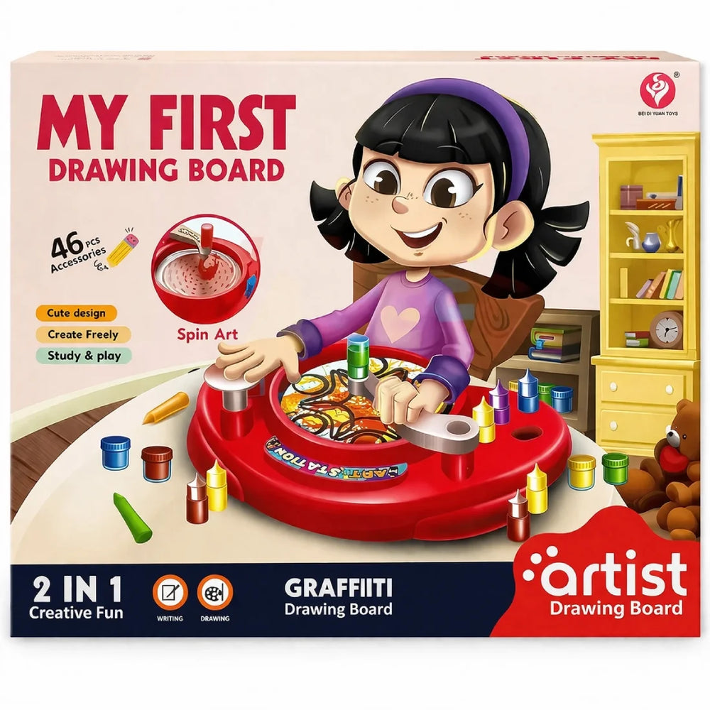 Kids Spinning Drawing Board Graffiti Set 46 Pieces Art Toy