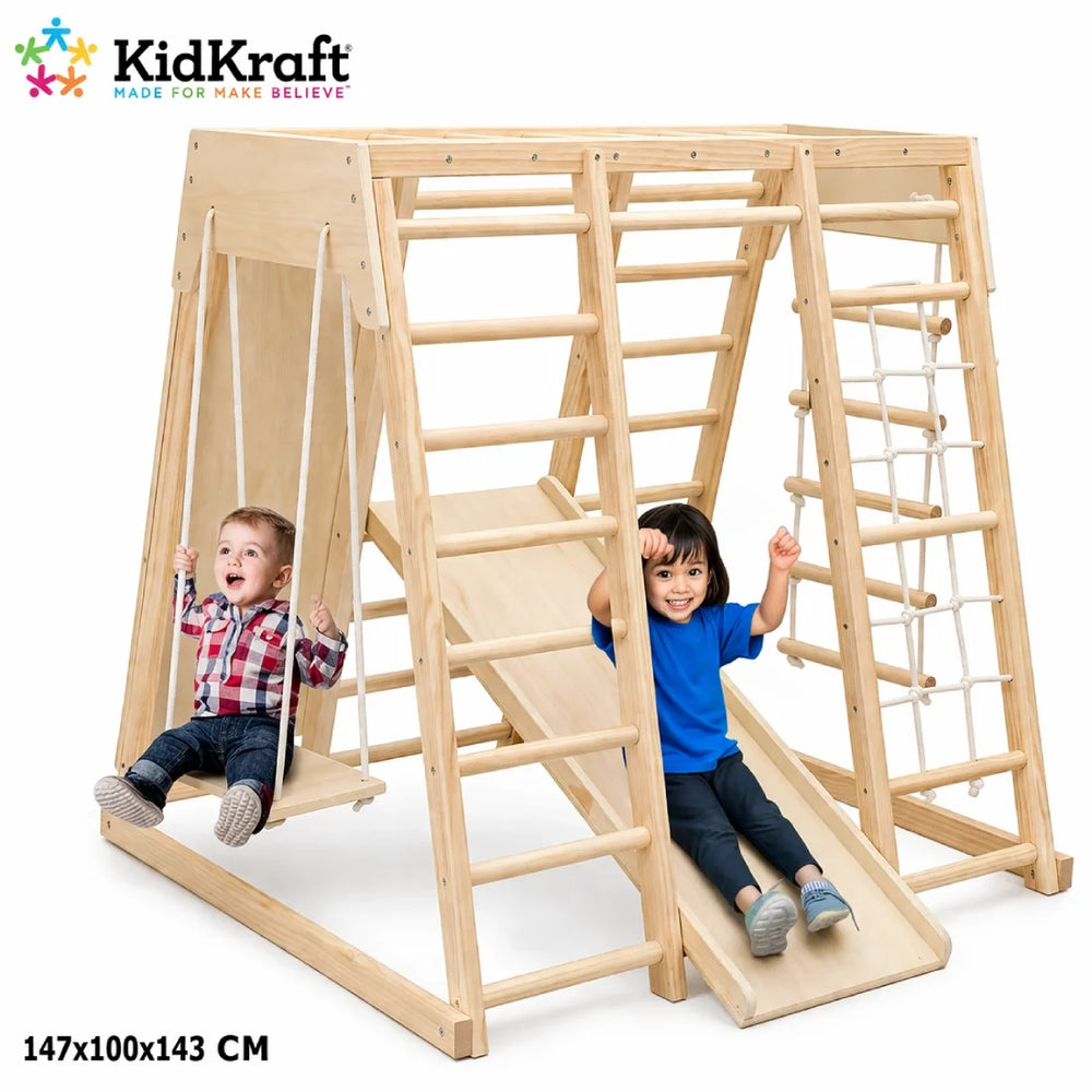 Kids Wooden Indoor Climbing Playset 6in1 Slide Swing Ladder Activity Gym