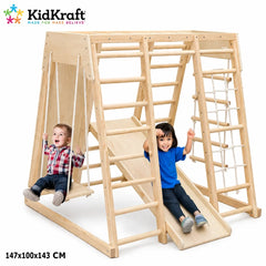 Kids Wooden Indoor Climbing Playset 6in1 Slide Swing Ladder Activity Gym