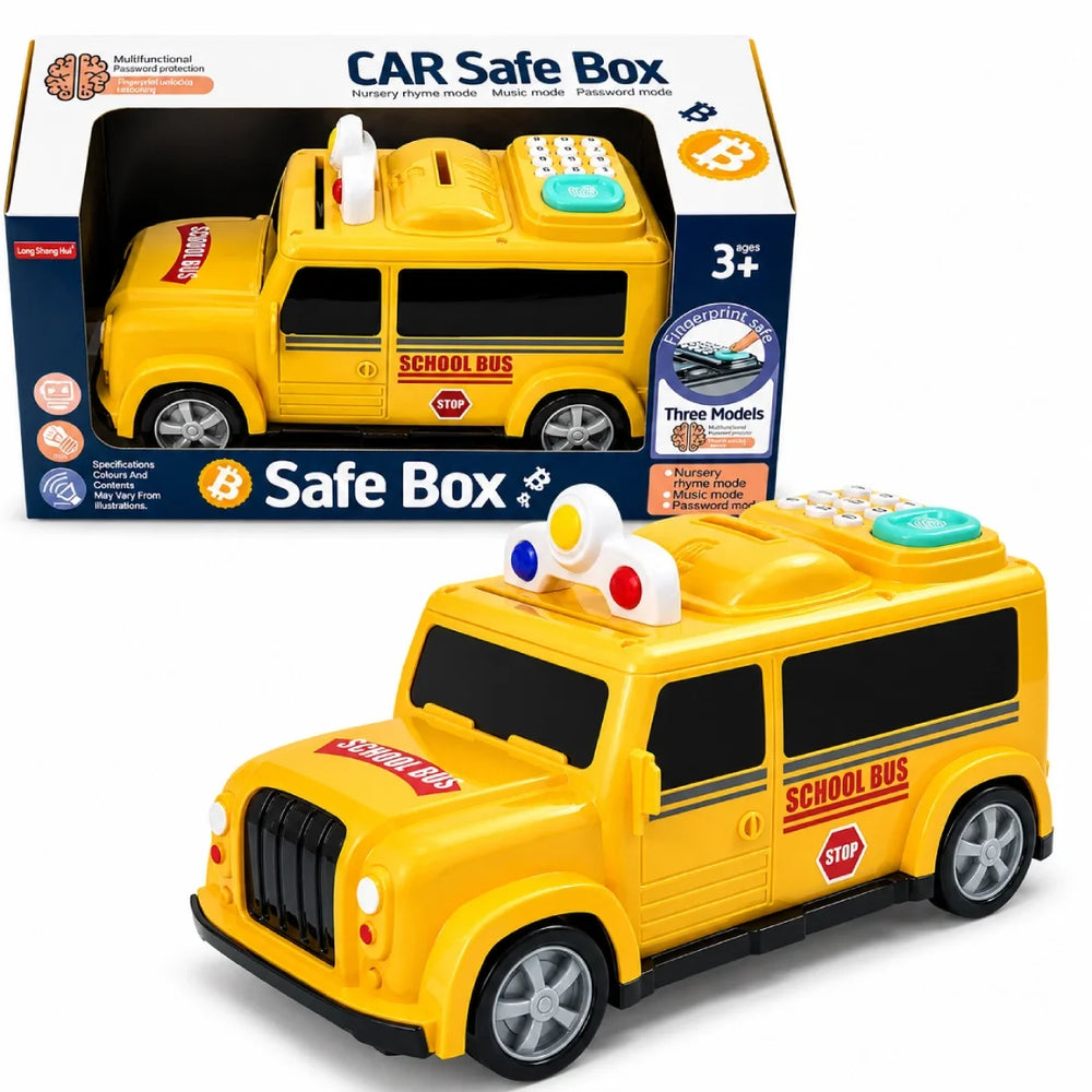 Kids Yellow Car Piggy Bank Password Safe with Fingerprint Light & Music