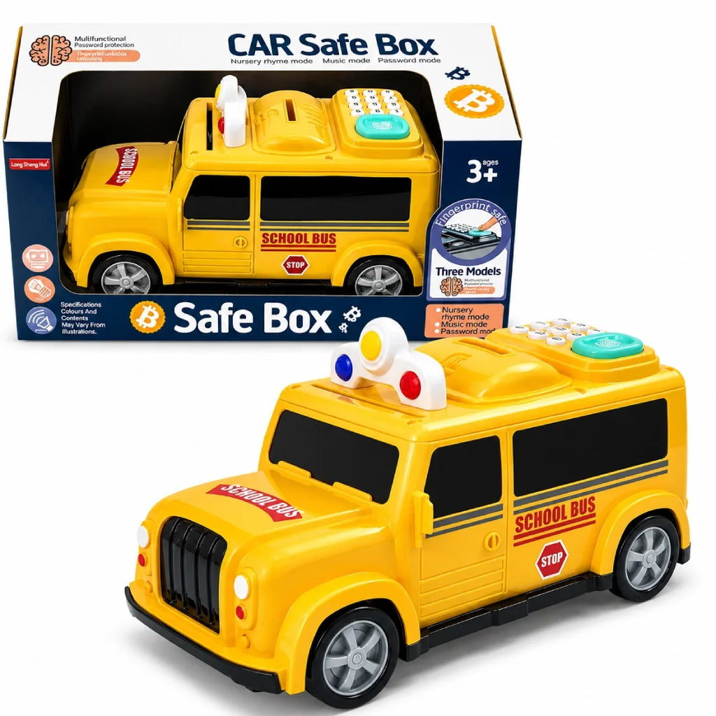 Kids Yellow Car Piggy Bank Password Safe with Fingerprint Light & Music
