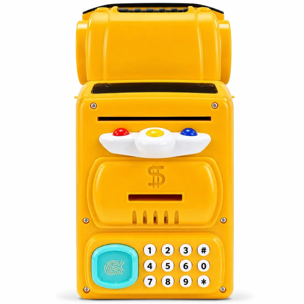 Kids Yellow Car Piggy Bank Password Safe with Fingerprint Light & Music