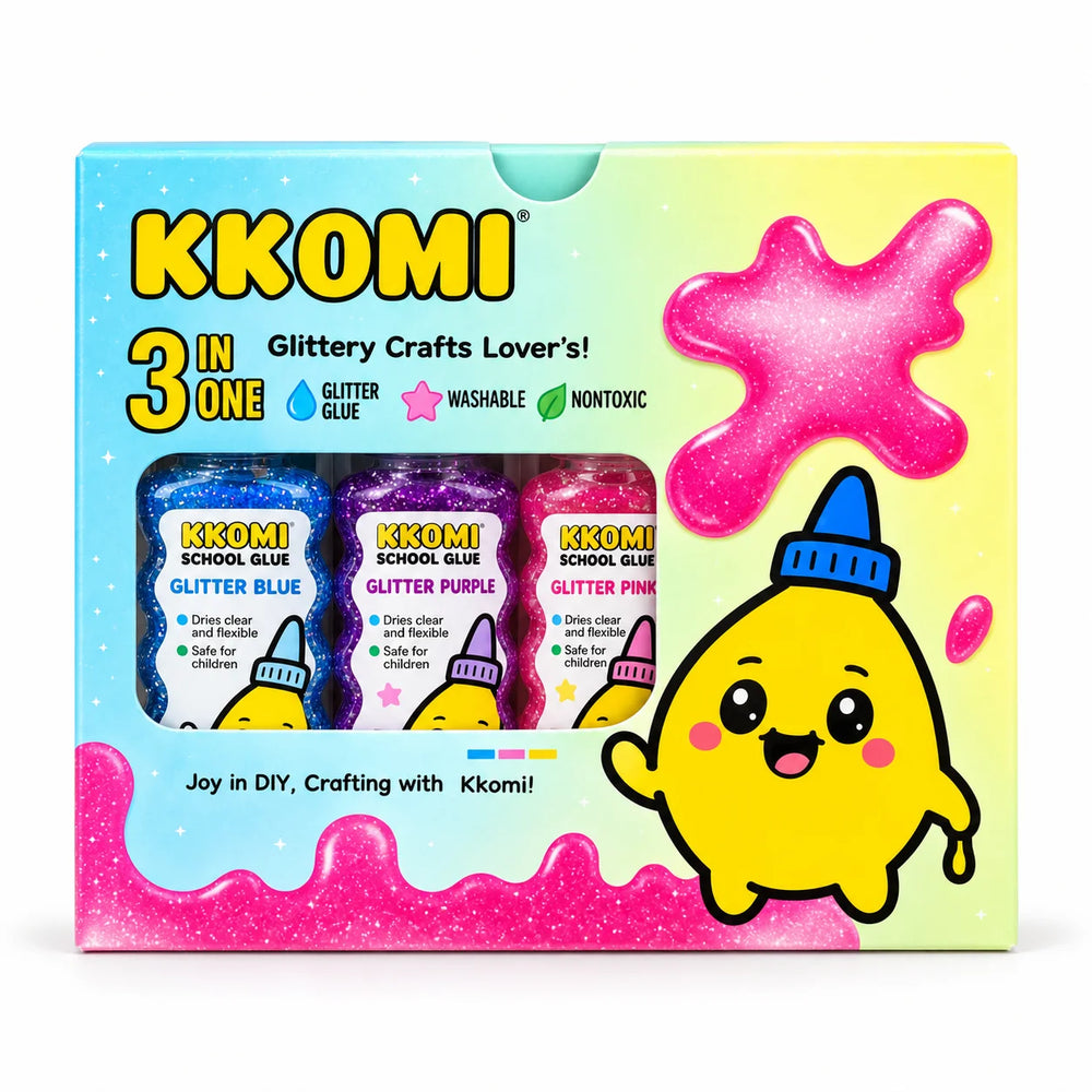 KKOMI Slime Set – 3 Glitter Colors + 3 Magic Liquids