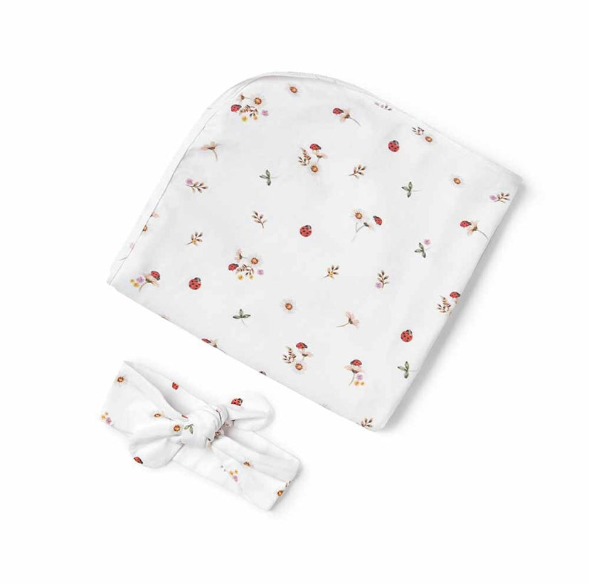 Ladybug Organic Jersey Wrap and Topknot Set
