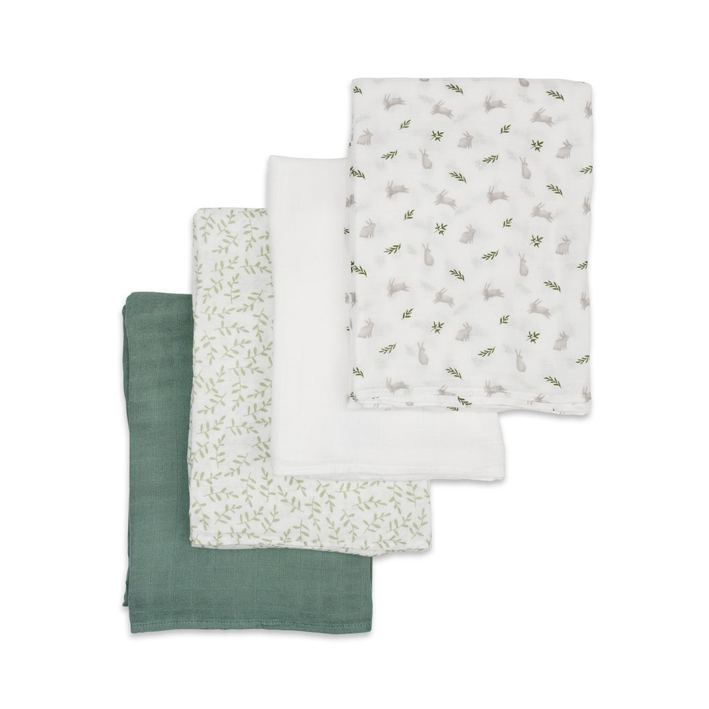 Lulujo 4-Pack Bamboo Muslin Swaddle Blankets - Bunnies & Fern