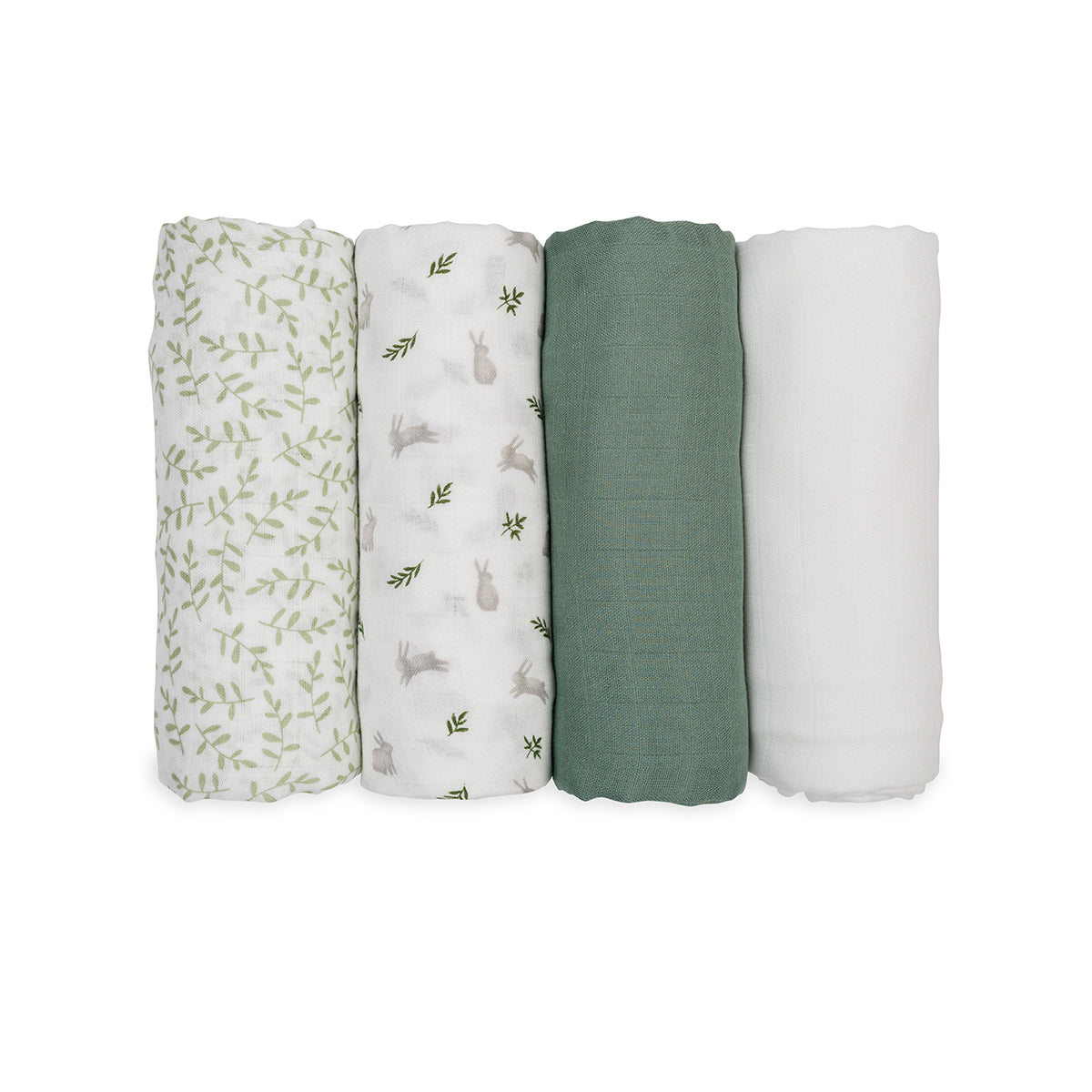 Lulujo 4-Pack Bamboo Muslin Swaddle Blankets - Bunnies & Fern