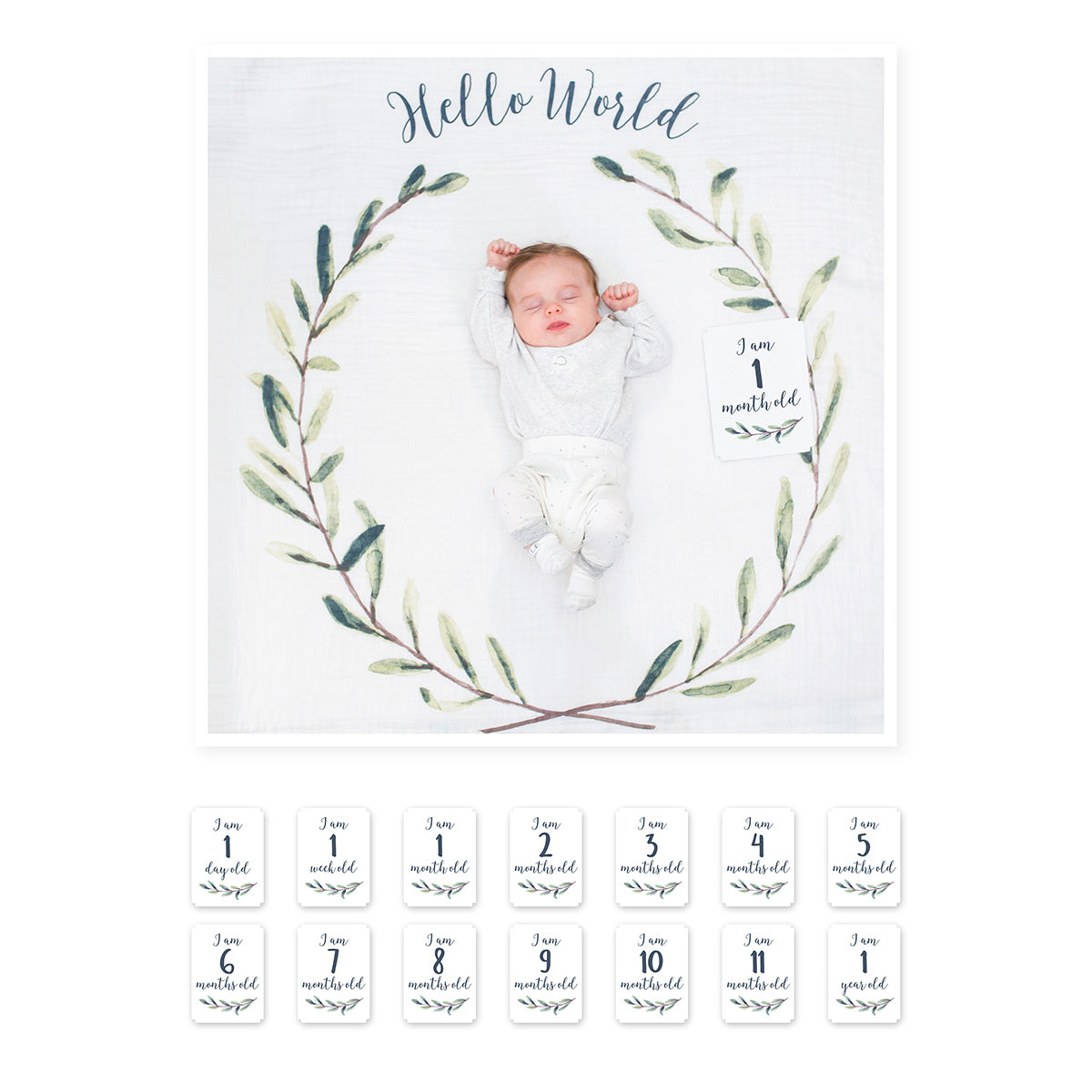 Lulujo Baby's First Year Blanket&Cards Set Hello World
