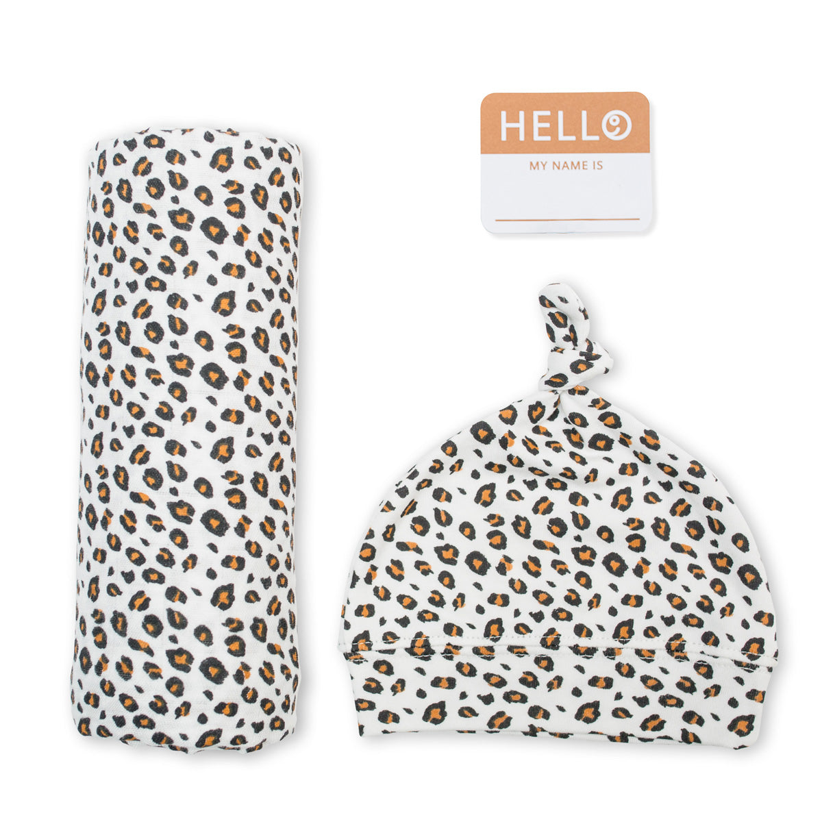 Lulujo Hello World Swaddle & Hat Set Cheetah