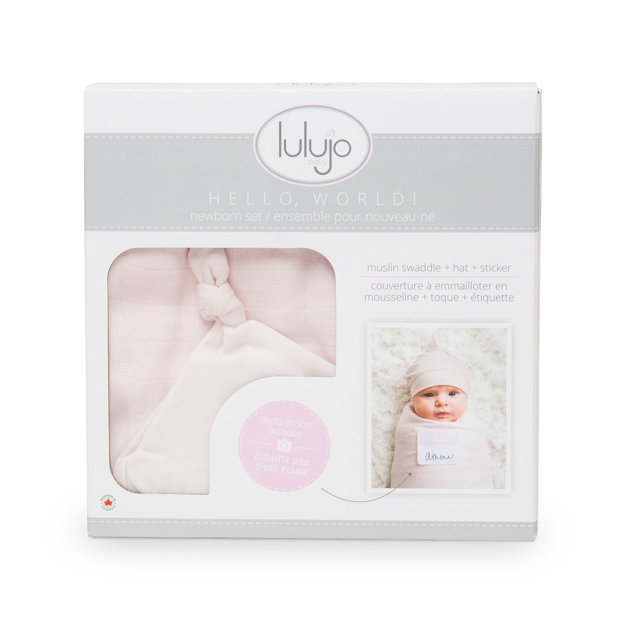 Lulujo Hello World Swaddle & Hat Set Pink