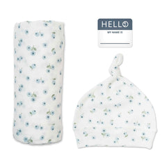 Lulujo Hello World Set (Bamboo Hat + Swaddle blanket) - Blueberries