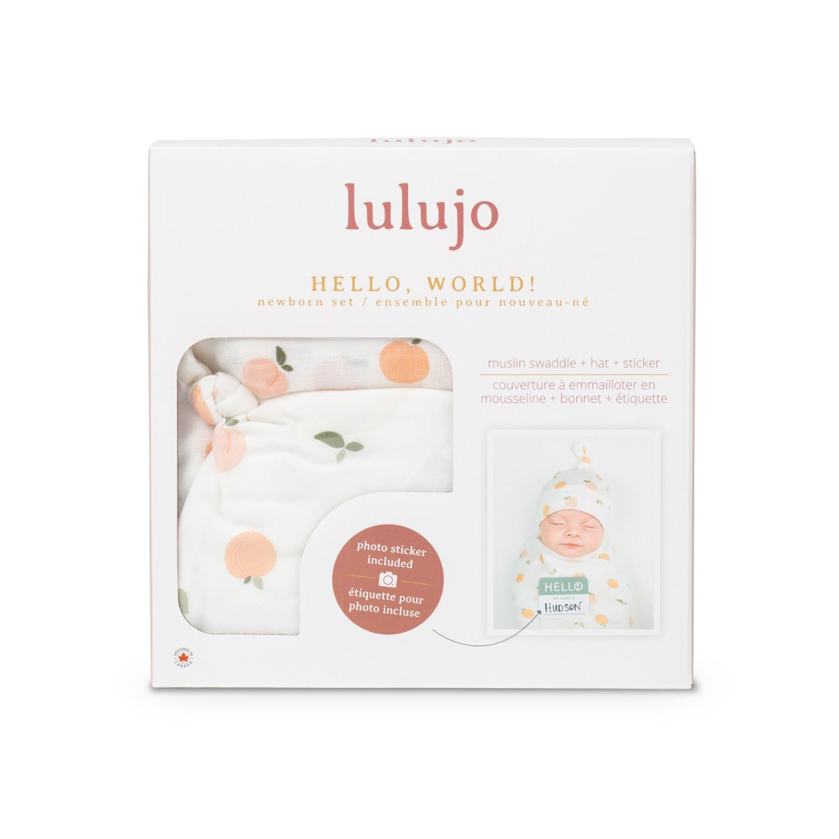 Lulujo Hello World Swaddle & Hat Set - Peaches