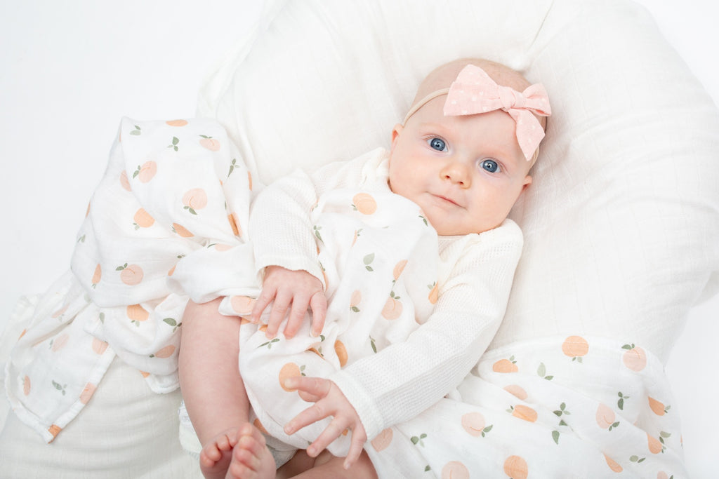 Lulujo Hello World Swaddle & Hat Set - Peaches