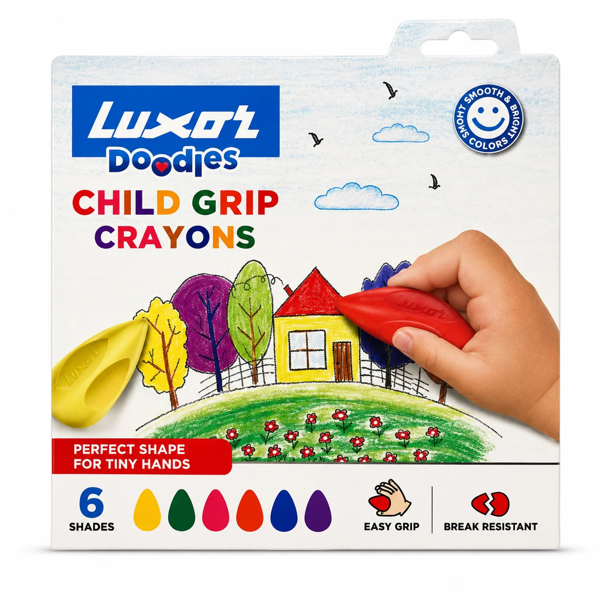 Luxor Doodles Child Grip Crayons – 6 Colors