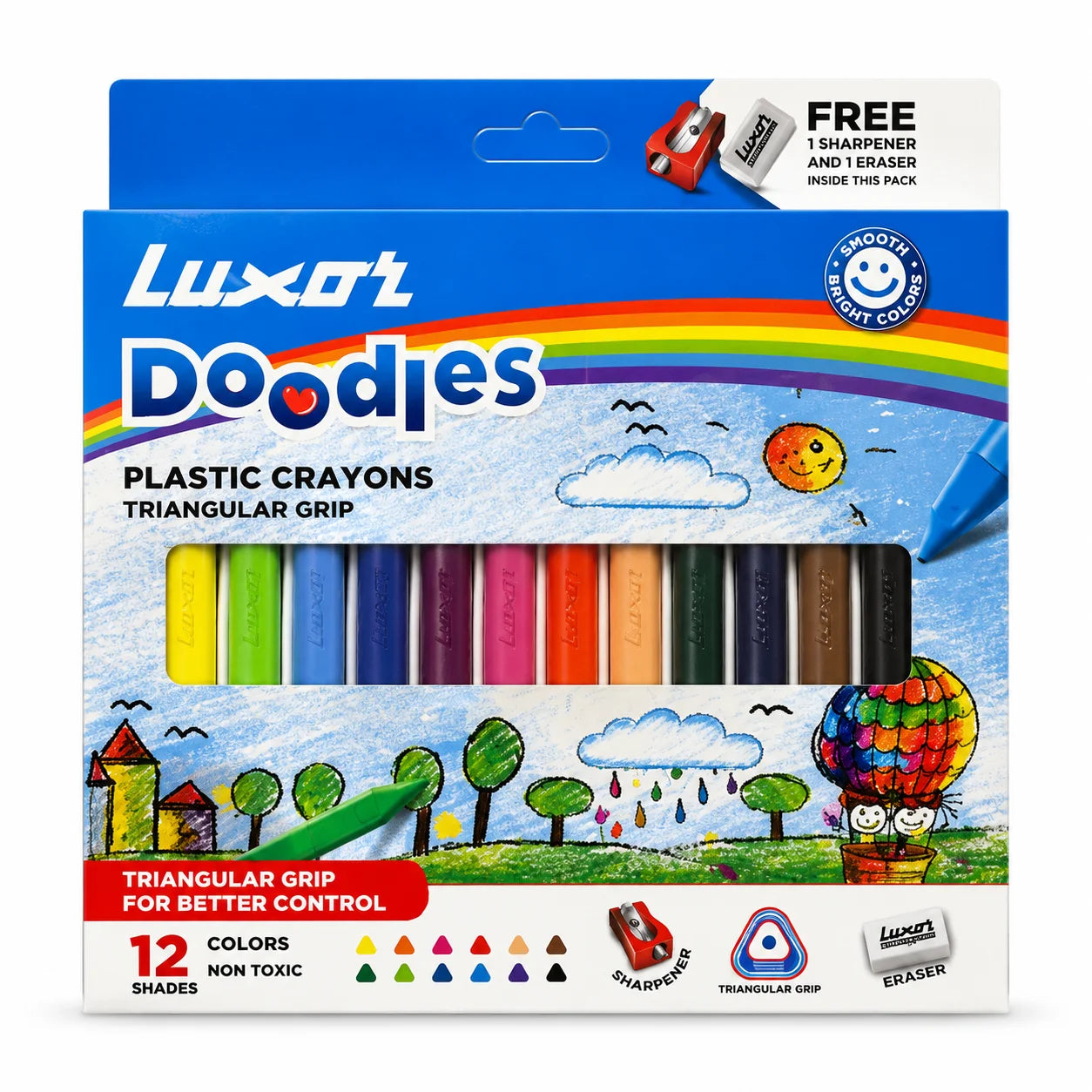 Luxor Doodles Plastic Crayons – 12 Colors