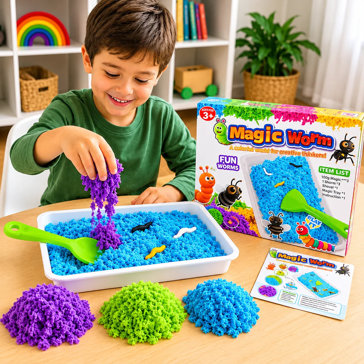 Magic Worm Sensory Play Set with Tray – Large