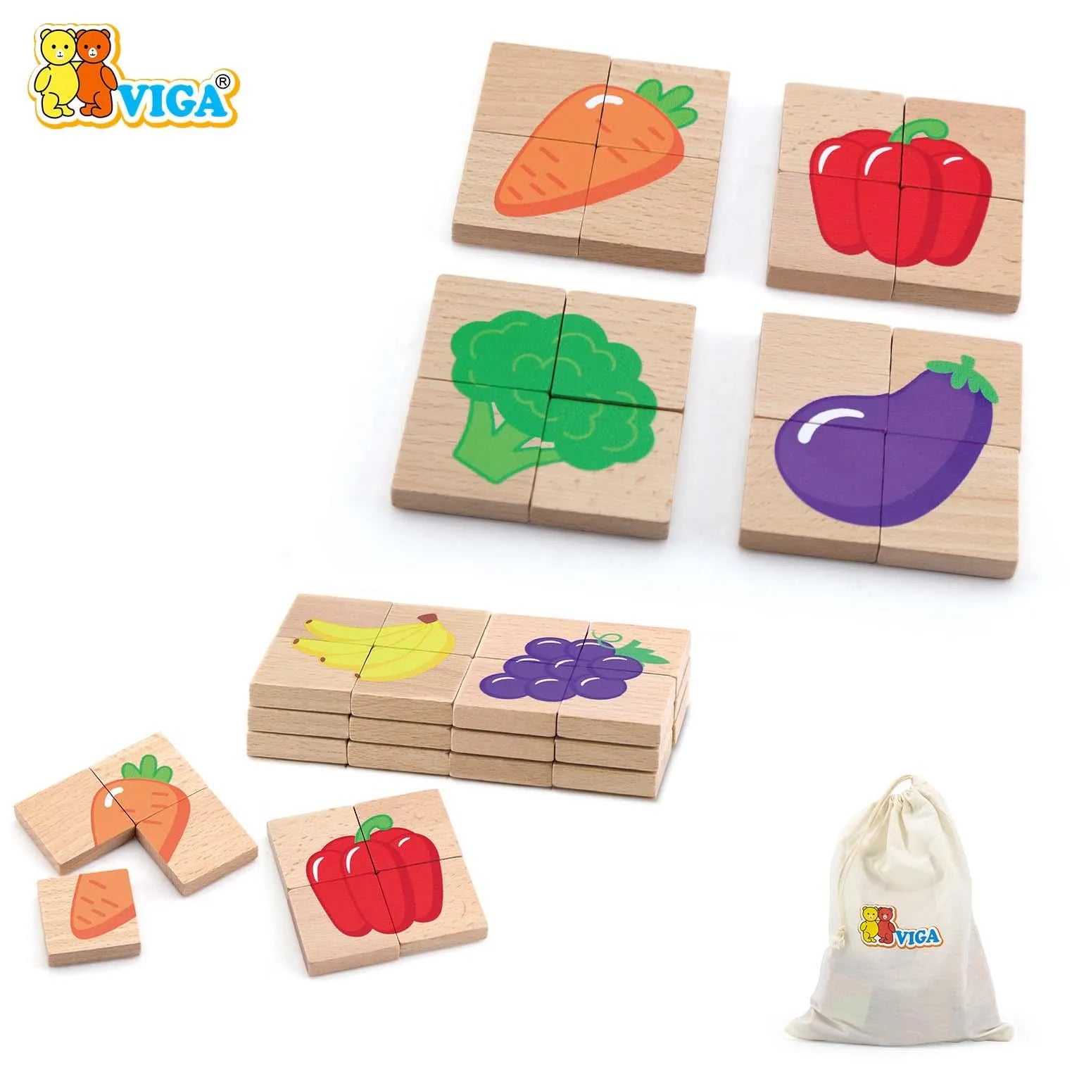 Viga Magnetic Puzzle Block  - 32pcs Set Fruits