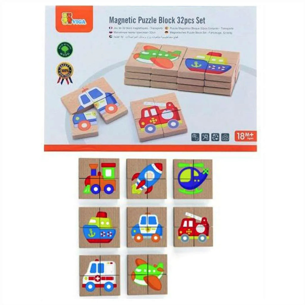 Magnetic Puzzle Block 32pcs Set Transportation