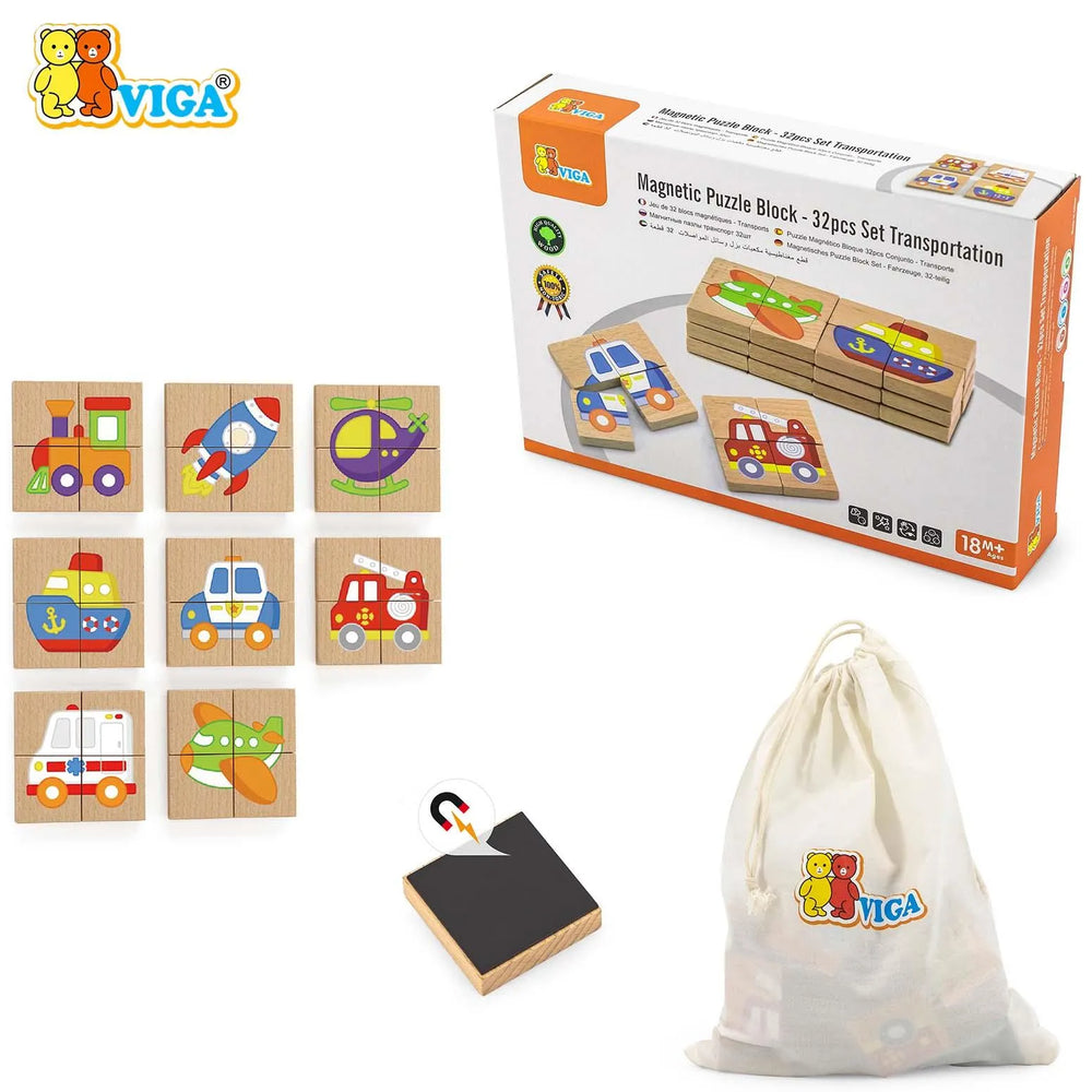 Magnetic Puzzle Block 32pcs Set Transportation
