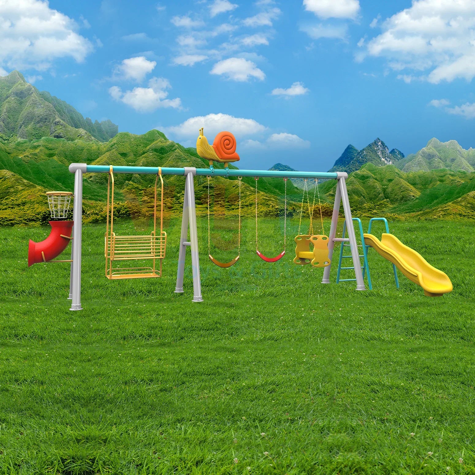 Kids Mega Outdoor Swing Set Slide 1 Piece Playground Toy