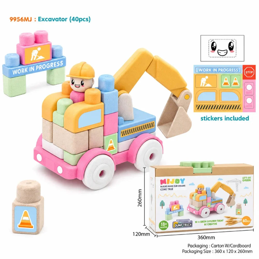 MIJOY Excavator Blocks Set 40 Pieces Kids Building Toy