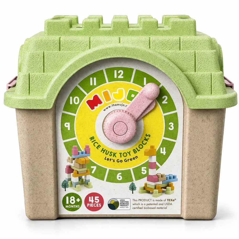 MIJOY Rice Husk Blocks Rounded Edges 45 Pieces Kids Toy