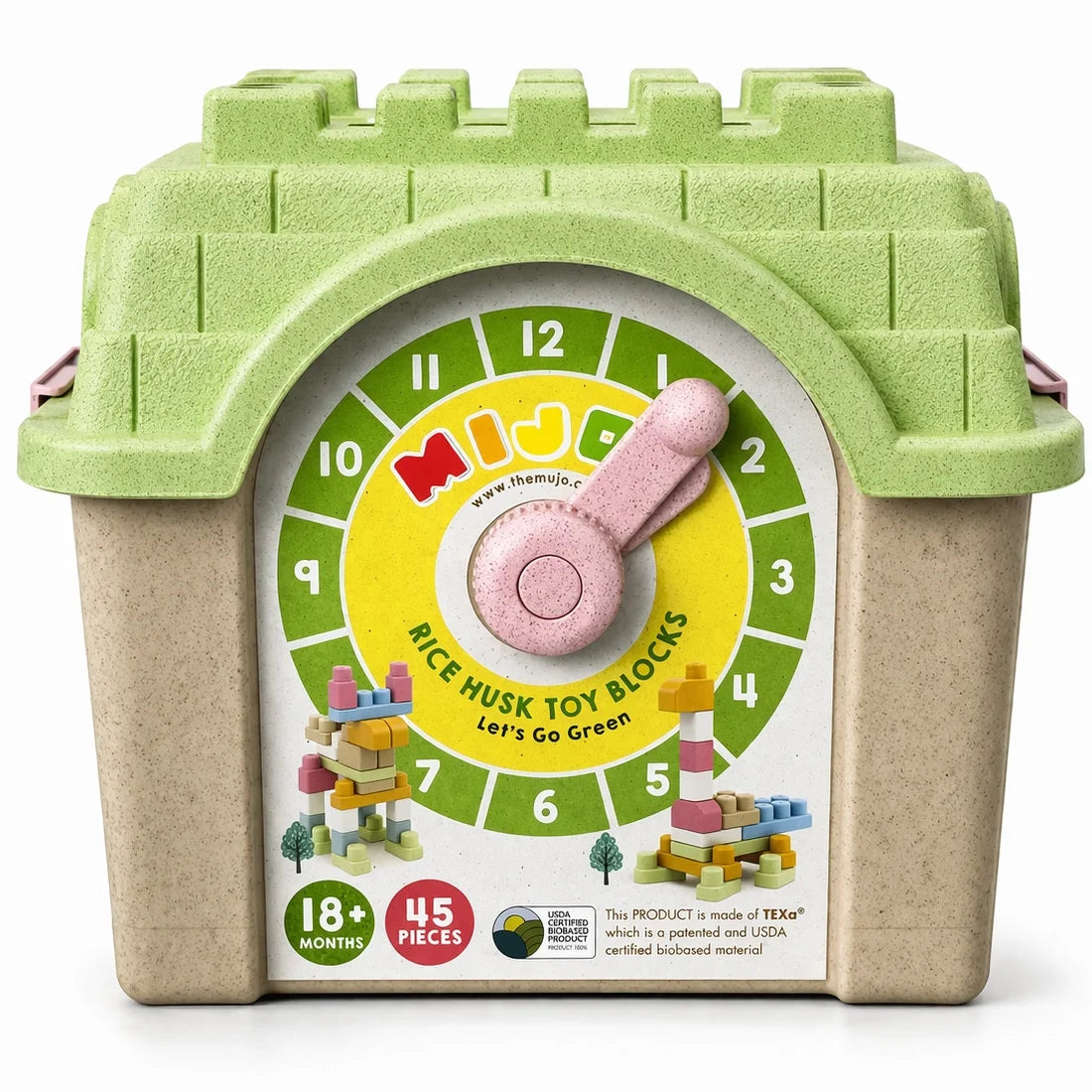 MIJOY Rice Husk Blocks Rounded Edges 45 Pieces Kids Toy