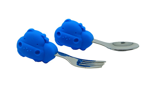 Blue Hippo Palm Grasp Fork and Spoon Set