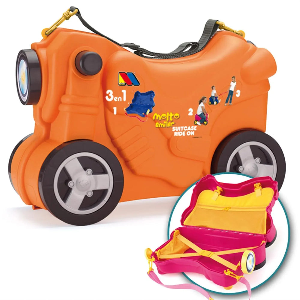Molto Smiler Kids Ride On Suitcase 3 in 1 Orange