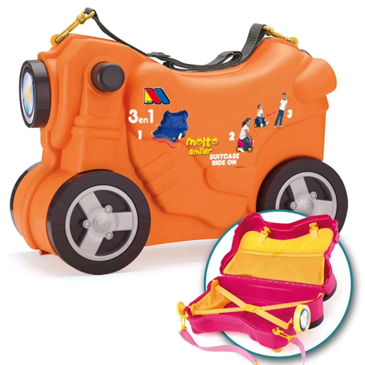 Molto Smiler Kids Ride On Suitcase 3 in 1 Orange