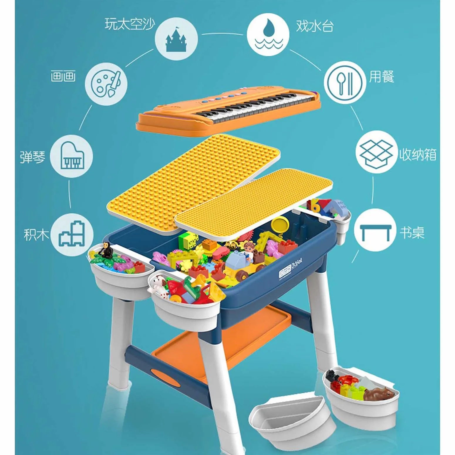 Kids Multifunctional Desk Table Piano Blocks 1 Piece Activity Toy