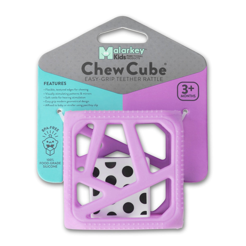 Malarkey Chew Cube - easy grip teether rattle - Purple