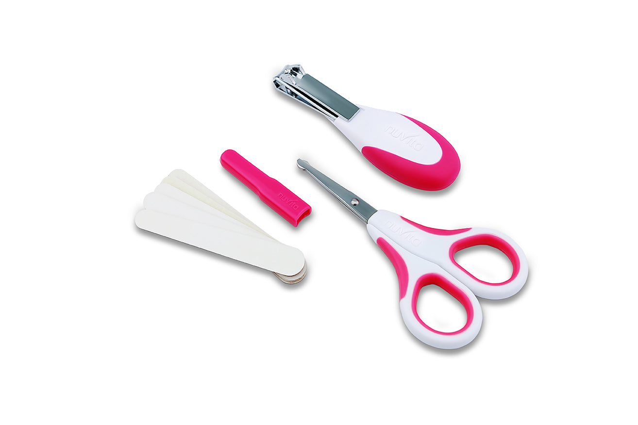 Nuvita Small scissors with rounded tips nail clippers and nail files. Cool Pink
