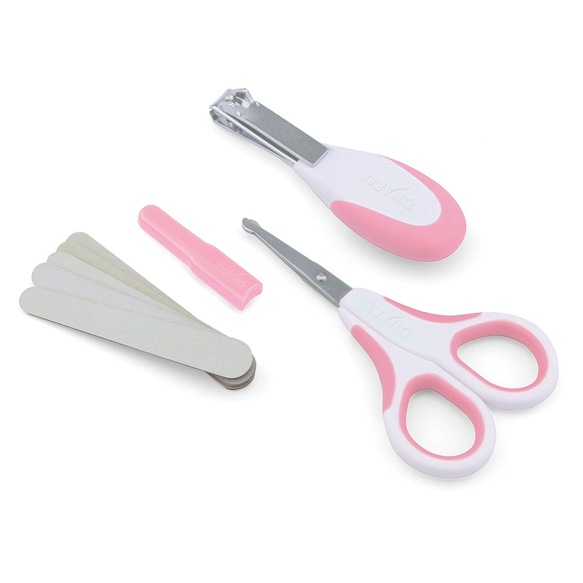 Nuvita Small scissors with rounded tips nail clippers and nail files. Cool Pink