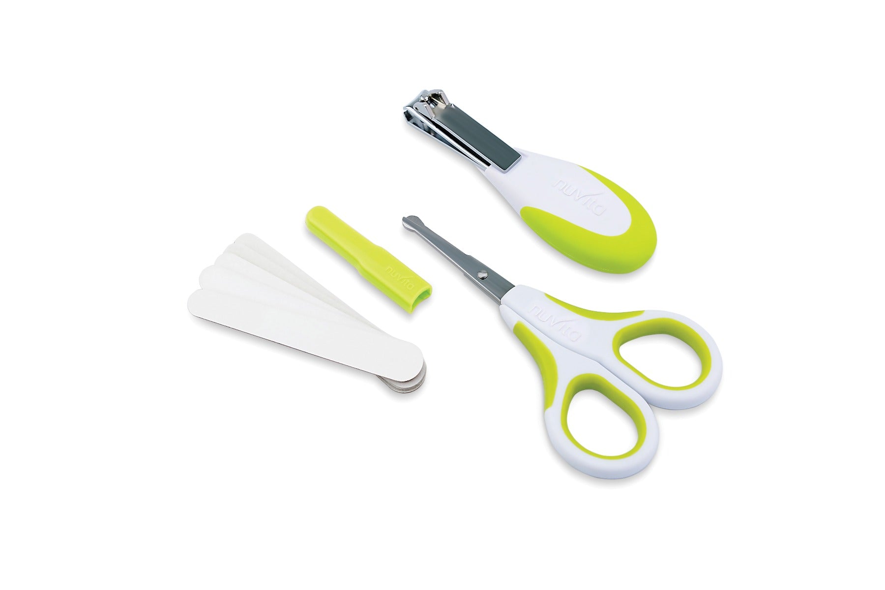 Nuvita Small scissors with rounded tips nail clippers and nail files. Cool Green