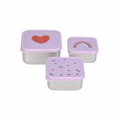 Lassig Snackbox Stainless Steel 3 pcs Happy Rascals Heart lavender